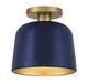 Meridian - M60067NBLNB - One Light Flush Mount - Navy Blue with Natural Brass