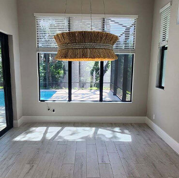 hanging light in a dining room