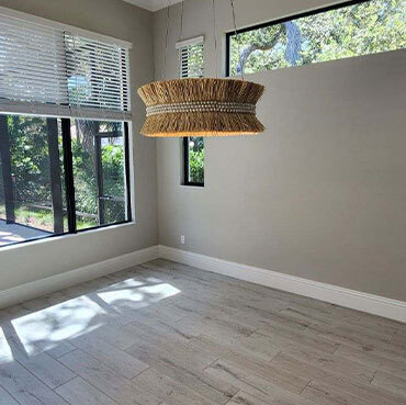 hanging light in a dining room