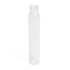 empty clear plastic pre roll tube standing upright with a ribbed threaded neck