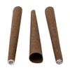 three hemp wrap blunt cones showing the open wide end of one and white filter tips on the other two