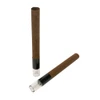 two dark brown hemp wrap blunt cones with clear glass tips shown standing and lying down