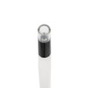 close up of the clear round glass mouthpiece on a glass tip pre rolled cone with a black band
