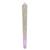 pre rolled cone packed with ground flower and a purple indica tip