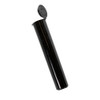 tilted black child resistant pre roll tube with an open lid showing raised squeeze instructions