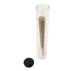 clear glass pre roll tubes holding one pre rolled cone with the black silicone cap set beside it