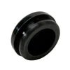 black silicone cap for glass pre roll tubes showing the hollow underside and grooved rim