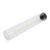 diagonal view of glass pre roll tubes with a black cap at the top and a rounded clear base