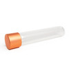 glass pre roll tubes angled toward the viewer with a bright orange cap in front of a clear body
