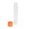 open glass pre roll tubes with a threaded neck standing beside a loose orange cap