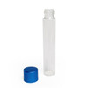 open glass pre roll tubes with a threaded neck standing beside a loose blue cap