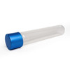 glass pre roll tubes angled toward the viewer with a rounded blue cap at the near end