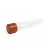 glass pre roll tubes lying at an angle with a reddish brown wood look cap in the foreground