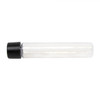 child resistant pre roll tubes lying flat with a black cap on the left and a clear plastic body