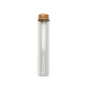 empty clear glass pre roll tube with a gold ribbed screw cap standing upright on white