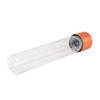 115 millimeter clear pet tube with 22 millimeter orange alumite child resistant cap bottom