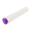 one hundred twenty-five millimeter clear glass single width cork tube with purple silicone cap side