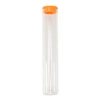 125 millimeter clear glass single width cork tube with orange silicone cap front