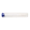 125 millimeter clear glass single width cork tube with blue silicone cap horizontal