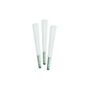 three king size white paper pre rolled cones fanned out with green toasted filter tips