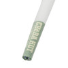 angled view of a green cheba hut filter tip leading into a white pre roll cone body