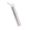 tilted clear pop top pre roll tube with a pre roll and pink filter tip near the bottom