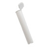 tilted white pop top pre roll tube with the lid standing open and the squeeze arrows showing