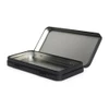 angled view of an open matte black metal container for pre roll tins packaging