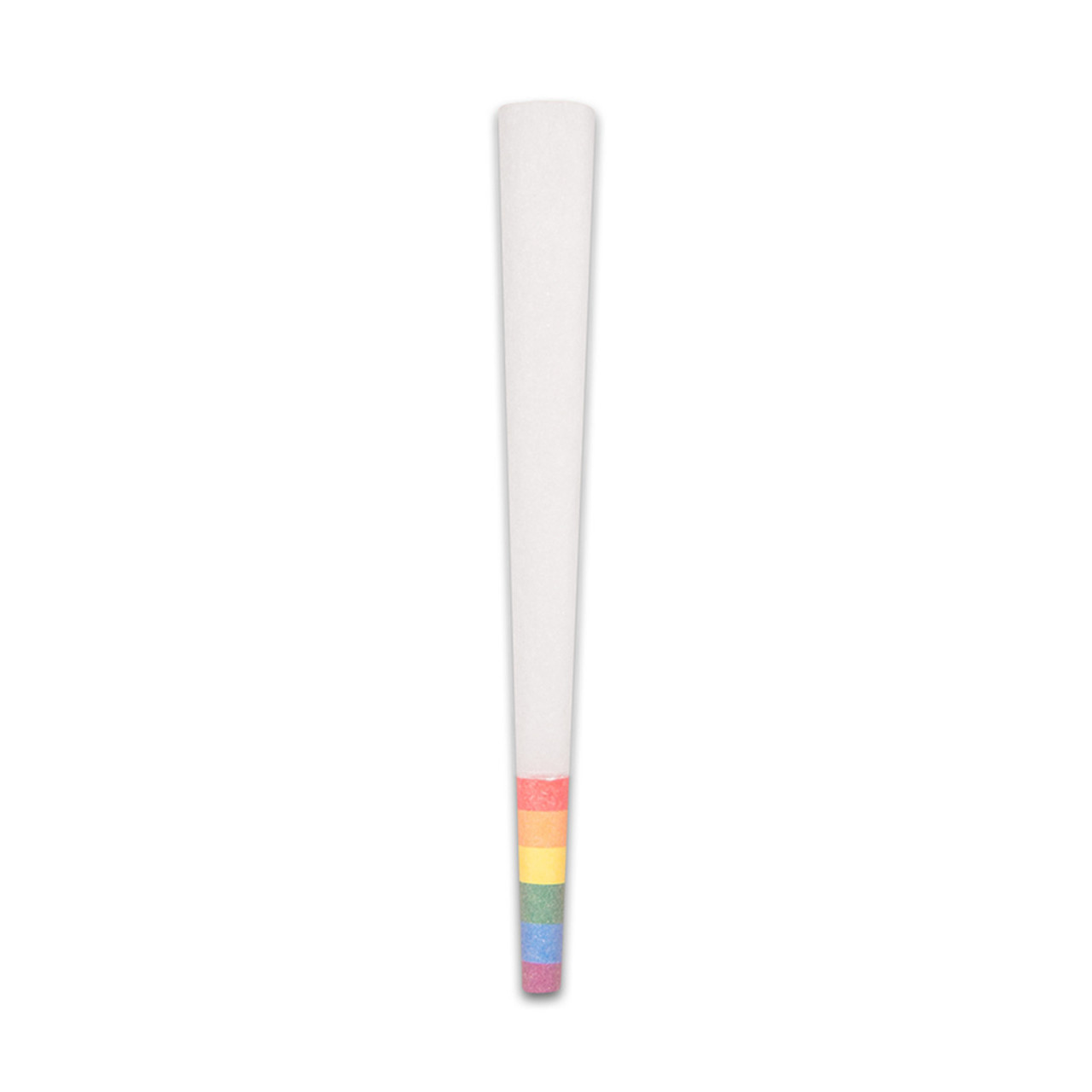 A pre-rolled cone with a rainbow flag filter tip for LGBTQ+ pride month