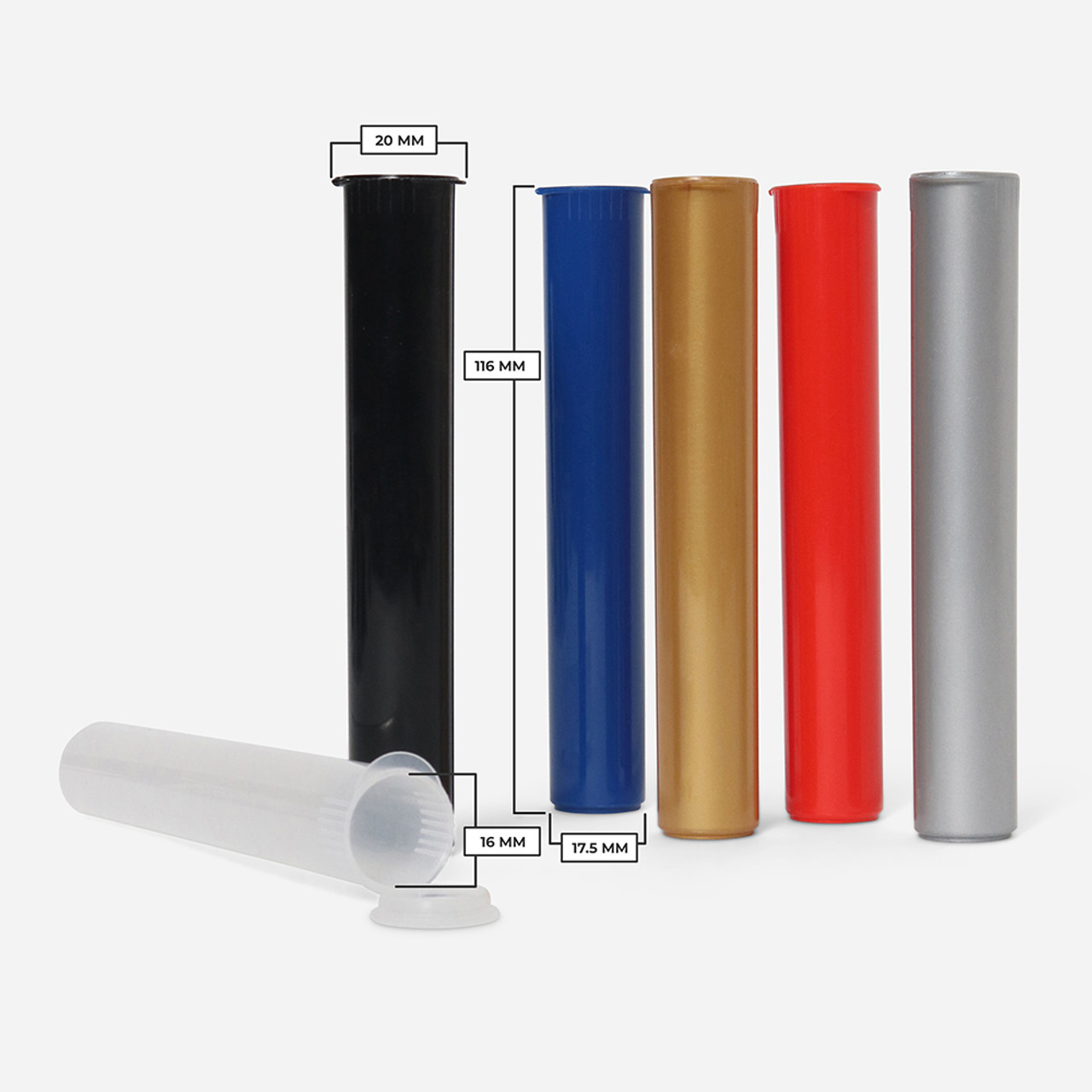 116MM Black Plastic Tube, Pop Top, Smell-Proof (100)