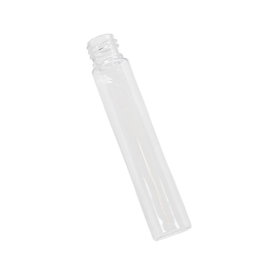 empty clear plastic tube from the pre roll tubes range tilted with a ribbed neck at the top