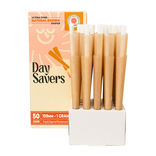 DaySavers 1 Gram King Size Natural Brown Pre Rolled Cones [50 Cone Box]