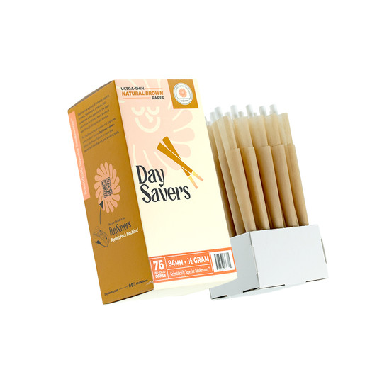 DaySavers Half Gram 1 1/4 Natural Brown Pre Rolled Cones [75 Cone Box]