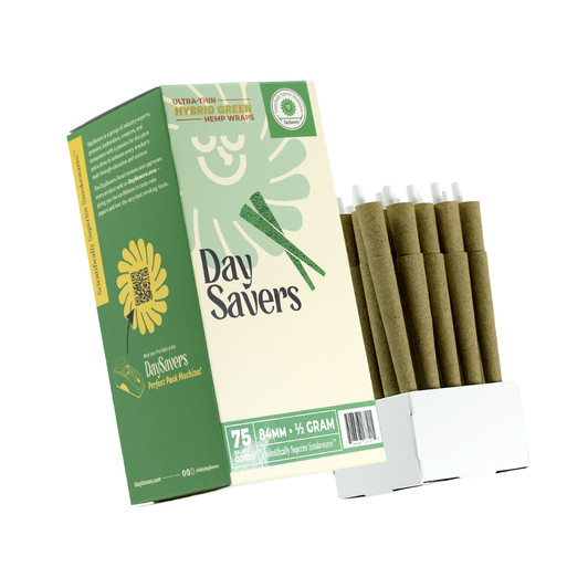 DaySavers Half Gram 1 1/4 Green Hybrid Hemp Blunt Wrap Pre Rolled Cones [75 Cone Box]