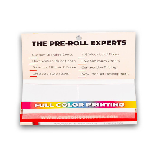 Open King Size Slim Custom Branded Rolling Paper Booklet with Tips and Magnetic Closure