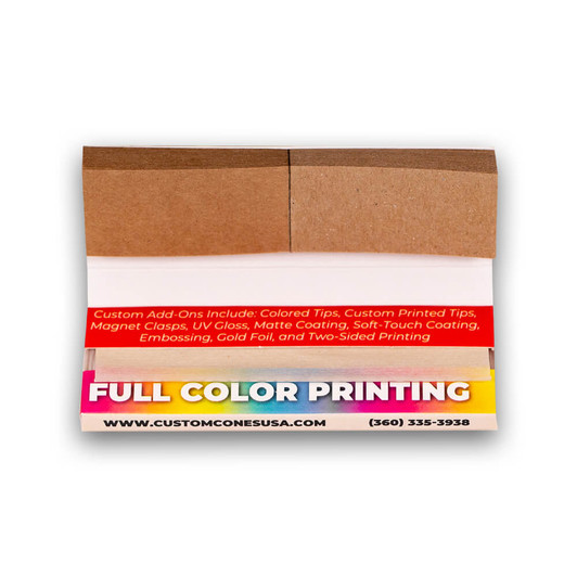Open 1 1/4 Inch Rolling Paper Booklet with Tips and Custom Branding