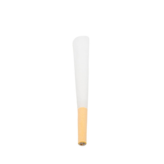 upright white color tipped cone with a smooth white top and a yellow filter at the base