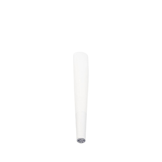 small upright white mini pre rolled cone with a tiny rolled filter opening visible at the bottom