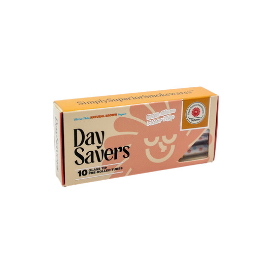 DaySavers Display Box - 84mm/30mm Natural Brown Artisan Tubes with Glass Tip [22 Packs Per Case - 10 Tubes Per Pack]