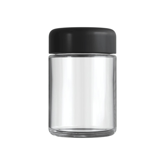 4 Oz Clear Glass Jar with Child Resistant Plastic Matte Black Lid [100 per case]