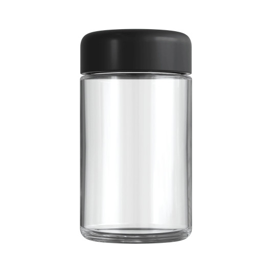 5 Oz Clear Glass Jar with Child Resistant Plastic Matte Black Lid [100 per case]