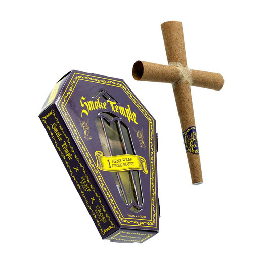 smoke temple 84 millimeter brown hybrid hemp wrap blunt cross cone coffin box 1 cross cone per case