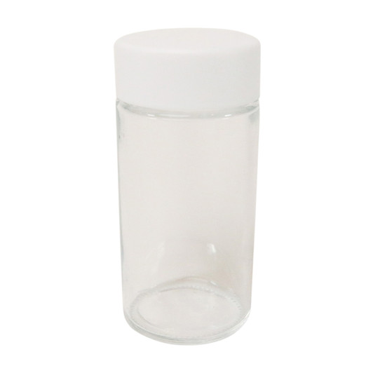 90 millimeter child resistant clear glass mini jar with white cap 200 per case