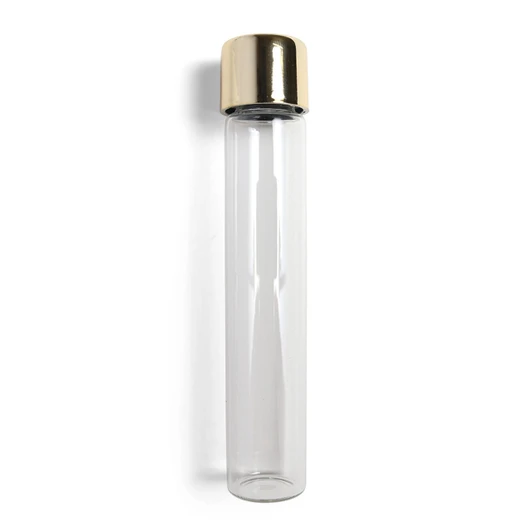 115 millimeter glass pre roll tube with child resistant gold cap front