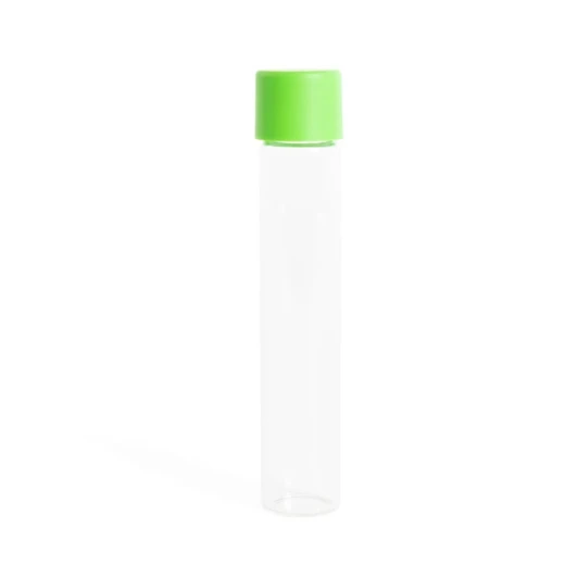 115 millimeter glass pre roll tubes with child resistant green smooth cap front