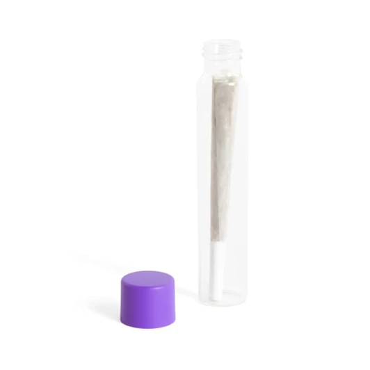 115 millimeter glass pre roll tubes with child resistant purple smooth cap pre rolled cone inside