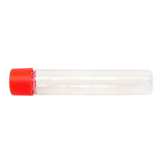 115 millimeter clear pet tube with 22 millimeter matte red smooth child resistant cap horizontal