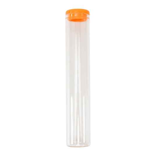 120 millimeter clear glass single width cork tube with orange silicone cap front