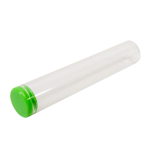 120 millimeter clear glass single width cork tube with green silicone cap side