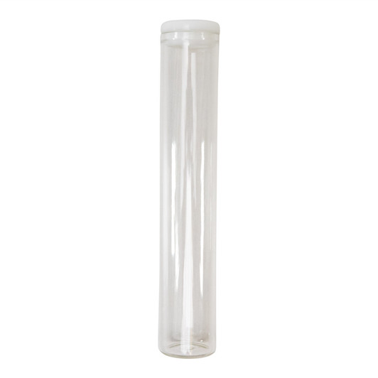 120 millimeter clear glass single width cork tube with white silicone cap front